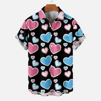 Мъжки ризи с къс ръкав клирънс мъже ежедневни копчета Свети Валентин щампа с джобна риза с къс ръкав с къс ръкав