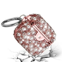 За Apple AirPods Pearl Diamond Glitter Hybrid Bling Crystal Rhinestone Защитни аксесоари с капак на ключодържателя, XPM телефонна калъф [Pink]