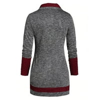Forestyashe Plus размер жени O-O-Neck с дълъг ръкав Solid Botton Pachwork Асиметрични върхове пуловер
