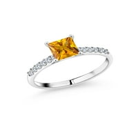 Gem Stone King 1. Ct жълт цитрин g-h лаборатория отглежда диамант 10k бяло златен пръстен