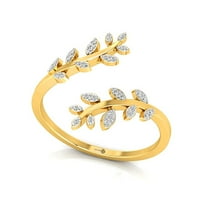 Дизайн на листа Диамантен пръстен, 14k плътно жълто златен пръстен, минималистичен пръстен, подарък за рожден ден, подарък за мама