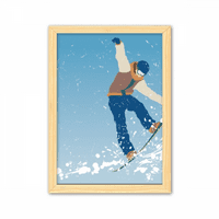 Зимен спорт Ски Скаране Илюстрация Декоративна дървена картина Домашна украса картина рамка A4