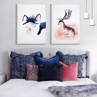 Котки, фламинго и лосове стена изкуство плакат за печат, прост моден акварел за изкуство Декор за рисуване за домашен хол Спалня офис и детска стая