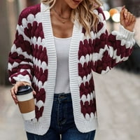 Jalioing пуловер жилетка за жени с дълъг ръкав отворен фронтово цветно плетено облечено изрязано изстрелване