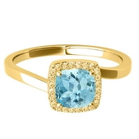 Mauli Jewels пръстени за жени 2. Каратска възглавница нарязана аквамарин и диамантен пръстен Prong 10k плътна роза, бяло и жълто злато