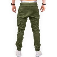 Армейски зелени мъже, твърди цветни странични джобове за дантела на талията на небрежни панталони за теглене