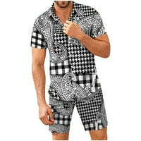 Странно мъжете комплекти тоалети Летни хавайски плажни дрехи Set Summer Boho Shorts 2-Piece Set White XXL