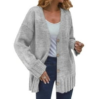 ESOBO Женски дълъг ръкав Отворен преден пуловер Кардиган Лек плетен бутон надолу по палто за изходни дрехи