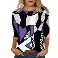 Дамски върхове ръкав кръгла шия леопардов геометричен редовен годен туника тий пролетна блуза ежедневна графична пуловер лилав xl