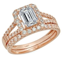 1. CT Emerald Cut истински истински естествен диамант VS1-VS I-J 18K Розово злато хало ангажимент сватбен булчински комплект дизайнер Ring Bw Set Размер 4