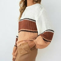 Дамски жилетка пуловери Модерни годни пуловер пуловер празничен екипаж Сладки пуловери за жени кафяви m