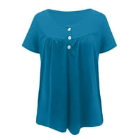 Флорални блузи за жени летни ежедневни твърди ризи с пеплуми синьо