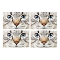 Забавен портрет отблизо на котешко котето лице за таблици за маса за трапезария кухненска маса декорация, комплект от 4