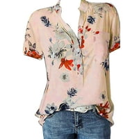 Тениски на Wofeydo за жени, плюс размер жените печат блузна риза Pocket лесен ръкав Топ къса женска блуза, ризи за жени, ризи с дълъг ръкав за жени розови 5xl