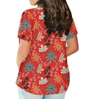 Модна риза с къси ръкави кръгла шия плюс размер тениски цветя отпечатани ежедневни върхове за блузи за жени l
