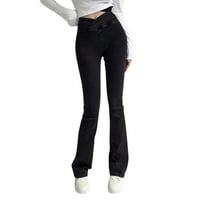 Yinguo жени с висок еластичен панталон с висока талия Slim Fit дънки пламък панталони xl