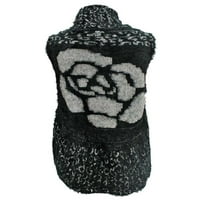 Черно животински печат размит плетен пуловер с размер голям X-голям