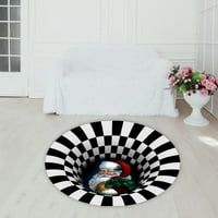 Ankishi 3D Vorte Illusion Rug, Коледна кръгла Черна бяла подложка за под, неплъзгаща се абстрактна геометрична оптична врата за дневни, спални, трапезария стойност