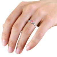 Розов турмалин и диамант три каменни пръстени 1. CT TW в 14K бяло злато.size 9.0