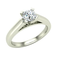 Диамантен годежен пръстен за жени кръгъл пасианс 4-Prong 14K бяло злато 0. Карат