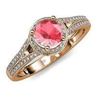 Pink Tourmaline и Diamond Halo годежен пръстен 1. CT TW в 14K розово злато.size 5.5