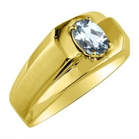 Роден камък пръстен Стерлинг сребро или жълто злато, покрито със сребърен аквамаринов пръстен
