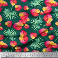 Soimoi Moss Georgette Fabric Leaves & Laceleaf Floral Print Fabric край двора