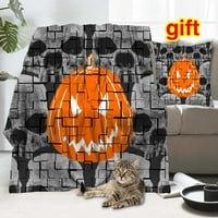 Хелоуин декоративно одеяло с калъф за възглавница, селски есенна оранжева тиква и кленови листа от Деня на благодарността за одеяло за общежитие хол Хипи готин дек