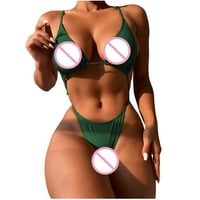 Женски триъгълник бикини флорални струни Push Up подплатени бикини комплекти солиден цвят два бански костюм лято плуване бански костюми зелено, l