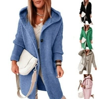 Жени зимни топли плетени дълго жилищен палто пуловер с качулка с дълъг ръкав с дълъг ръкав черен xl