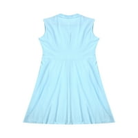 Sunisery Womens Vintage Cotton Linen A-Line рокля Лято ежедневен бутон надолу V-Neck Midi рокля плюс размер S-3XL