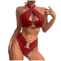 Ballsfhk женски сплит шията с висока талия секси кухи гърба бикини бански костюм