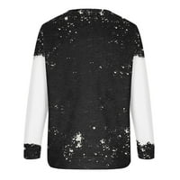 Кухас дамски модни блузи ризи есен есен зима ежедневен принт ежедневен солиден пуловер свободен дълъг ръкав плюс размер дамски върхове черни 2x