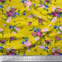 Soimoi Purple Cotton Poplin Fabric Stripe, Cyclamen & Rose Floral Fabric щампи по двор широк