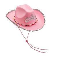 Жени каубой каубой шапка пайети с широк ръб на резба Western Cap for Club Party