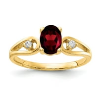 Солиден 14k жълто злато 7x овален гранат януари червен скъпоценен диамантен годежен пръстен размер 8