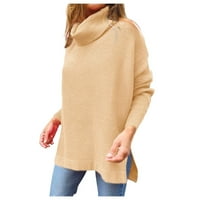 Дамски пуловери Turtleneck Batwing Sleeve Loose Loge -Grazen пуловери Плетокови пуловери за жени пуловери за жени Пуловер Пуловер Уайт М