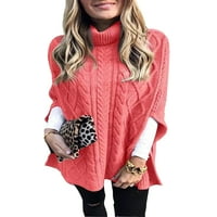 Paille Ladies Fashion плетен пуловери солиден цвят пуловер джъмпер върхове свободни шикозни шикозни половин ръкав есен шал пуловери сиво l