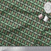 Soimoi Green Moss Georgette Fabric Diamond & Triangle Geometric Decor Fabric Printed Yard Wide