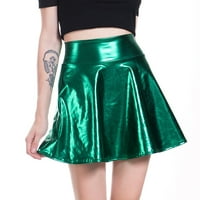 Dyfzdhu поли за жени ежедневни модни лъскави метални разточени плисирани а-лайн мини пола