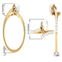 Минимален пръстен за опаковане с сладководна перла и диамант за жени, 14K жълто злато, САЩ 6.50