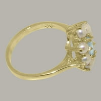 Британски направен традиционен твърд 14K жълто златен пръстен с естествен аквамарин и култивиран перлен женски пръстен - Опции за размер - размер 4.25