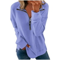 Женски качулки качулки за жени с дълъг ръкав ризи с цип за жени, зашиващи печат графични тийнейджъри блузи ежедневни качулки пуловер лилаво l