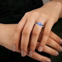 Женски танзанит и черен диамантен пръстен в 10K бяло злато