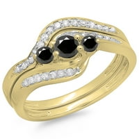 0. Карат 18k жълто злато истински кръг черно -бели диамант дами вихър стил Булчински каменна годежен пръстен с