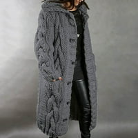 〖Roliyen〗 Пуловери за жени качулка кардиган с голям размер пуловер джобни единични гърди екипаж с дълги ръкави палто