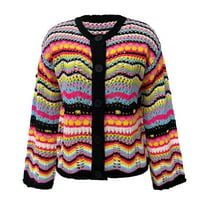 жилетка за жени женски пуловер Lower Loose Rainbow Color Съвпадащ пуловер Бутон Кардиган Женски кардиган Black + S