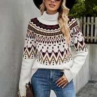 Vivianyo hd пуловери за жени разрешение плюс размер жени модни ежедневни ретро цветове контраст печат плетене с дълъг ръкав костенурка