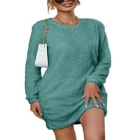 Капрез Дами пуловер рокля с дълъг ръкав пуловер джъмпер екипаж на шията мини рокли свободни върхове солиден цвят грах зелен S