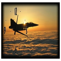 Платно изкуство Стенски часовник изтребител над облаците Военен самолет Човек Пещера Гараж Стенна Арт декор